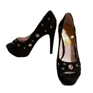 Michael Kors Sz. 8M DELILAH Black Suede Grommet Embellished Pumps